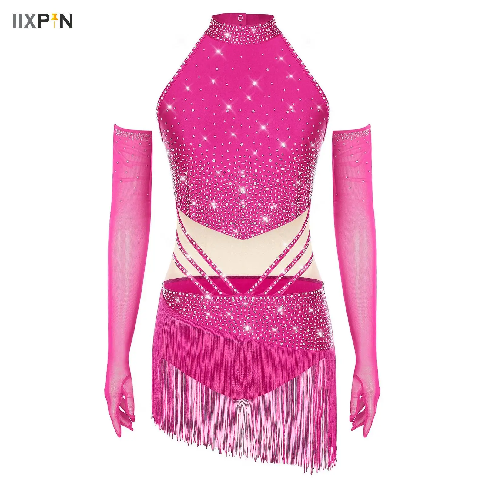 Women Latin Dance Dress Cha-cha Samba Rumba Tango Figure Skating Party Dress Fringed Bodysuit with Gloves Fancy Dress Up Costume
Women Latin Dance Dress Cha-cha Samba Rumba Tango Figure Skating Party Dress Fringed Bodysuit with Gloves Fancy Dress Up Costume