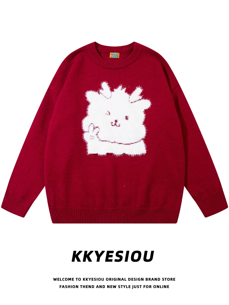 K787 American Retro Knitted Sweater Couple Casual Year New Year Red Floing Men Women Leisure Pullover Autumn Spring
K787 American Retro Knitted Sweater Couple Casual Year New Year Red Floing Men Women Leisure Pullover Autumn Spring