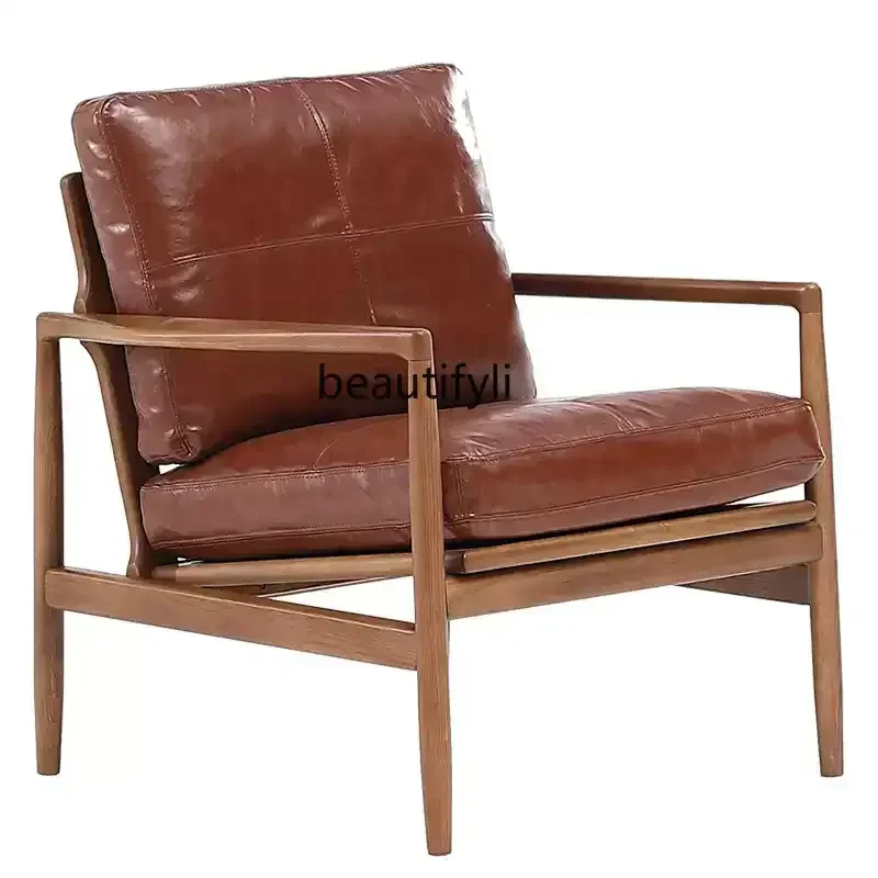 Nordic solid wood leather retro light luxury living room straight row double three top layer cowhide casual single sofa chair
Nordic solid wood leather retro light luxury living room straight row double three top layer cowhide casual single sofa chair