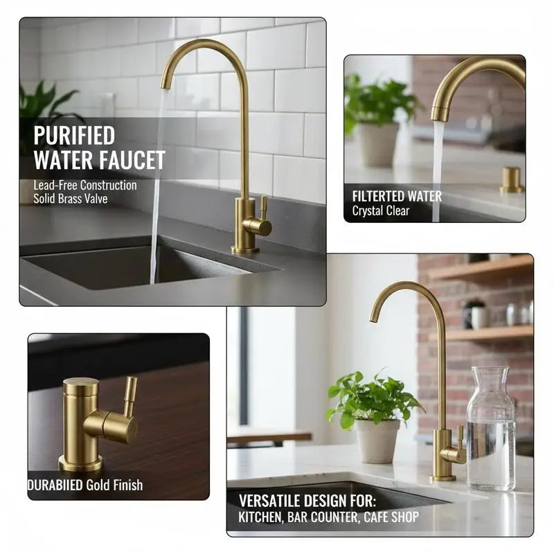 Purification Water Tap 1/4 Inch For Kitchen Bar Cafe, Solid Brass Valve High Durability RO Drinking Water Outlet Brushed Gold
Purification Water Tap 1/4 Inch For Kitchen Bar Cafe, Solid Brass Valve High Durability RO Drinking Water Outlet Brushed Gold