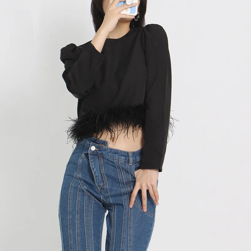 Women Shirts Korean Elegant Blusas Mujer Autumn Round Neck Long Sleeve Off Waist Personalized Ostrich Hair Splice Blouse Tops
Women Shirts Korean Elegant Blusas Mujer Autumn Round Neck Long Sleeve Off Waist Personalized Ostrich Hair Splice Blouse Tops