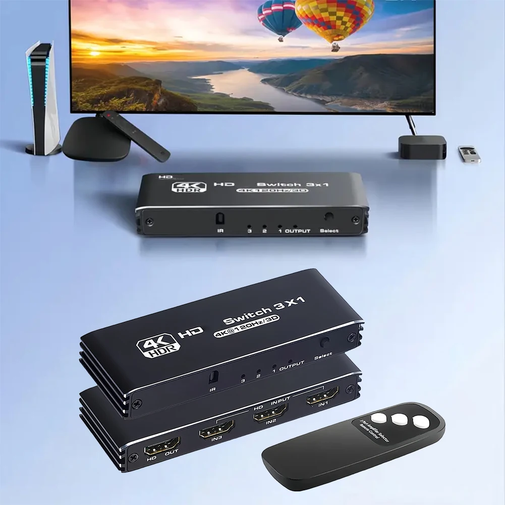 HDMI-Compatible Switcher Splitter IR Remote Control Support Switcher Selector Box 4K 120Hz Automatic Switch for PC/TV Box/PS 4/5
HDMI-Compatible Switcher Splitter IR Remote Control Support Switcher Selector Box 4K 120Hz Automatic Switch for PC/TV Box/PS 4/5