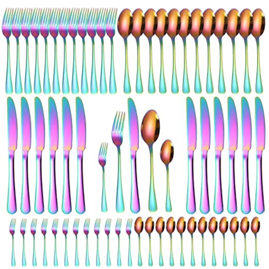 Набор столовых приборов Rainbow Silverware для 12 персон, 60 предметов, цветные приборы из нержавеющей стали, красочные ложки, вилки, ножи, кухонные принадлежности
Набор столовых приборов Rainbow Silverware для 12 персон, 60 предметов, цветные приборы из нержавеющей стали, красочные ложки, вилки, ножи, кухонные принадлежности