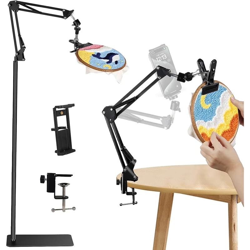 Black Adjustable Embroidery Hoop Stand, 3-In-1 Hoop/Tablet/Phone Holder Floor Stand, Embroidery Stand, 360° Rotatable
Black Adjustable Embroidery Hoop Stand, 3-In-1 Hoop/Tablet/Phone Holder Floor Stand, Embroidery Stand, 360° Rotatable