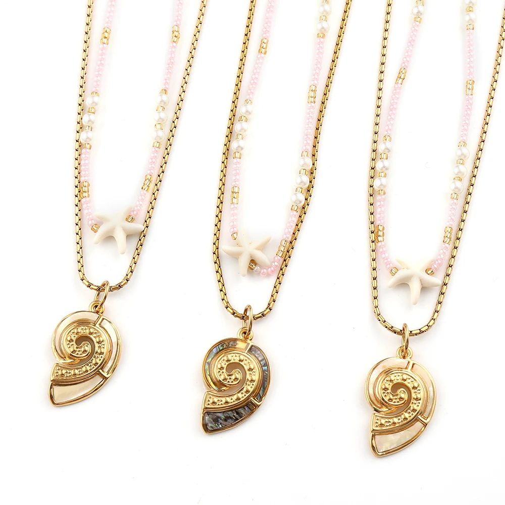 Boho Double-layer Stainless Steel Nautilus Starfish Pendant Choker Necklace For Women Summer Ocean Glass Beaded Chain Jewelry
Boho Double-layer Stainless Steel Nautilus Starfish Pendant Choker Necklace For Women Summer Ocean Glass Beaded Chain Jewelry
