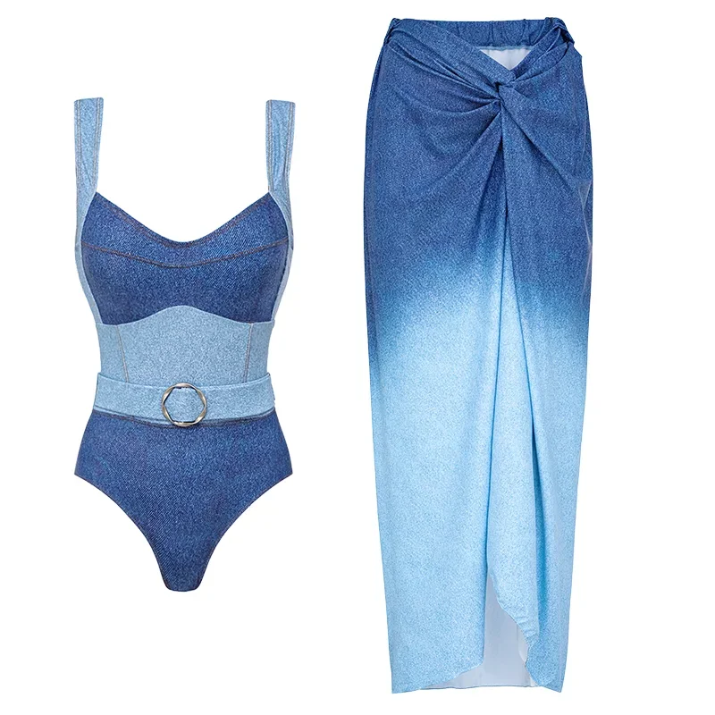 Women's Off Shoulder Denim Pattern Print Swimsuit Set, Bathing Suit, Bikini, Monokini, Tankini, Swimwear, 2Pcs, 2024
Women's Off Shoulder Denim Pattern Print Swimsuit Set, Bathing Suit, Bikini, Monokini, Tankini, Swimwear, 2Pcs, 2024