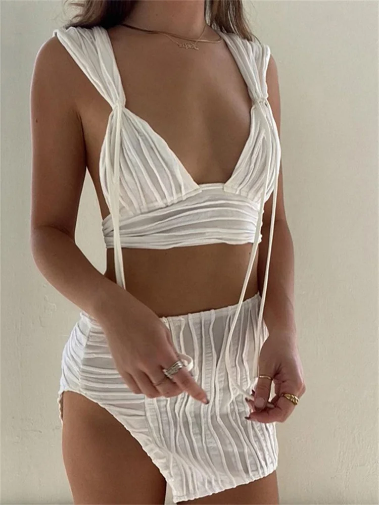 CHRONSTYLE Knitted Two Piece Women Suits Deep V-neck Tank Vest Crop Tops High Waist Split Mini Skirts Sexy Summer Beach Outfits
CHRONSTYLE Knitted Two Piece Women Suits Deep V-neck Tank Vest Crop Tops High Waist Split Mini Skirts Sexy Summer Beach Outfits