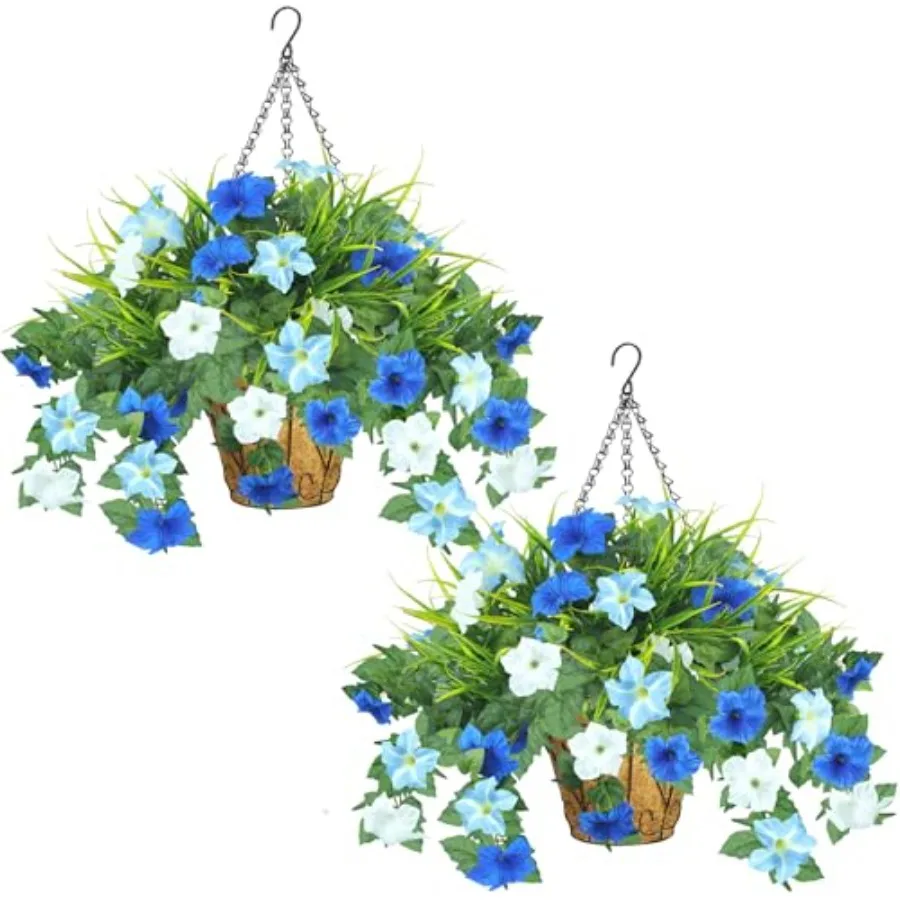 2 Pack Artificial Flowers Hanging Baskets for Outdoors, UV Resistant Faux Outdoor Plants, Fake Petunias Silk Flowers for Garden
2 Pack Artificial Flowers Hanging Baskets for Outdoors, UV Resistant Faux Outdoor Plants, Fake Petunias Silk Flowers for Garden