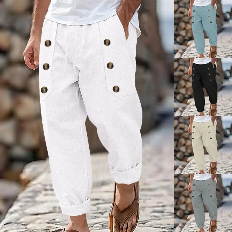 Casual Weiyi Beach Men's Trousers Spring and Autumn Leisure Multi-Button Comfortable Cotton and Linen Loose Trousers
Casual Weiyi Beach Men's Trousers Spring and Autumn Leisure Multi-Button Comfortable Cotton and Linen Loose Trousers