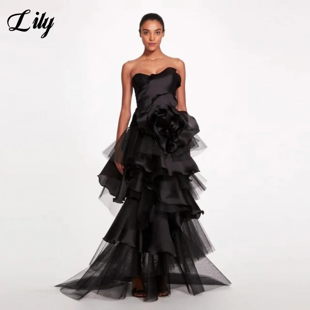 Lily Black Elegant Formal Gown Sweetheart Backless Prom Dresses 3D-Flowers Pleating Layered Evening Dresses for Woman Customized
Lily Black Elegant Formal Gown Sweetheart Backless Prom Dresses 3D-Flowers Pleating Layered Evening Dresses for Woman Customized