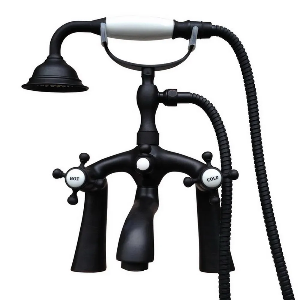 Black Oil Rubbed Bronze Bathtub Faucet with Handheld Shower Head / Bathroom Deck Mounted Dual Cross Handles Mixer Tap ttf510
Black Oil Rubbed Bronze Bathtub Faucet with Handheld Shower Head / Bathroom Deck Mounted Dual Cross Handles Mixer Tap ttf510