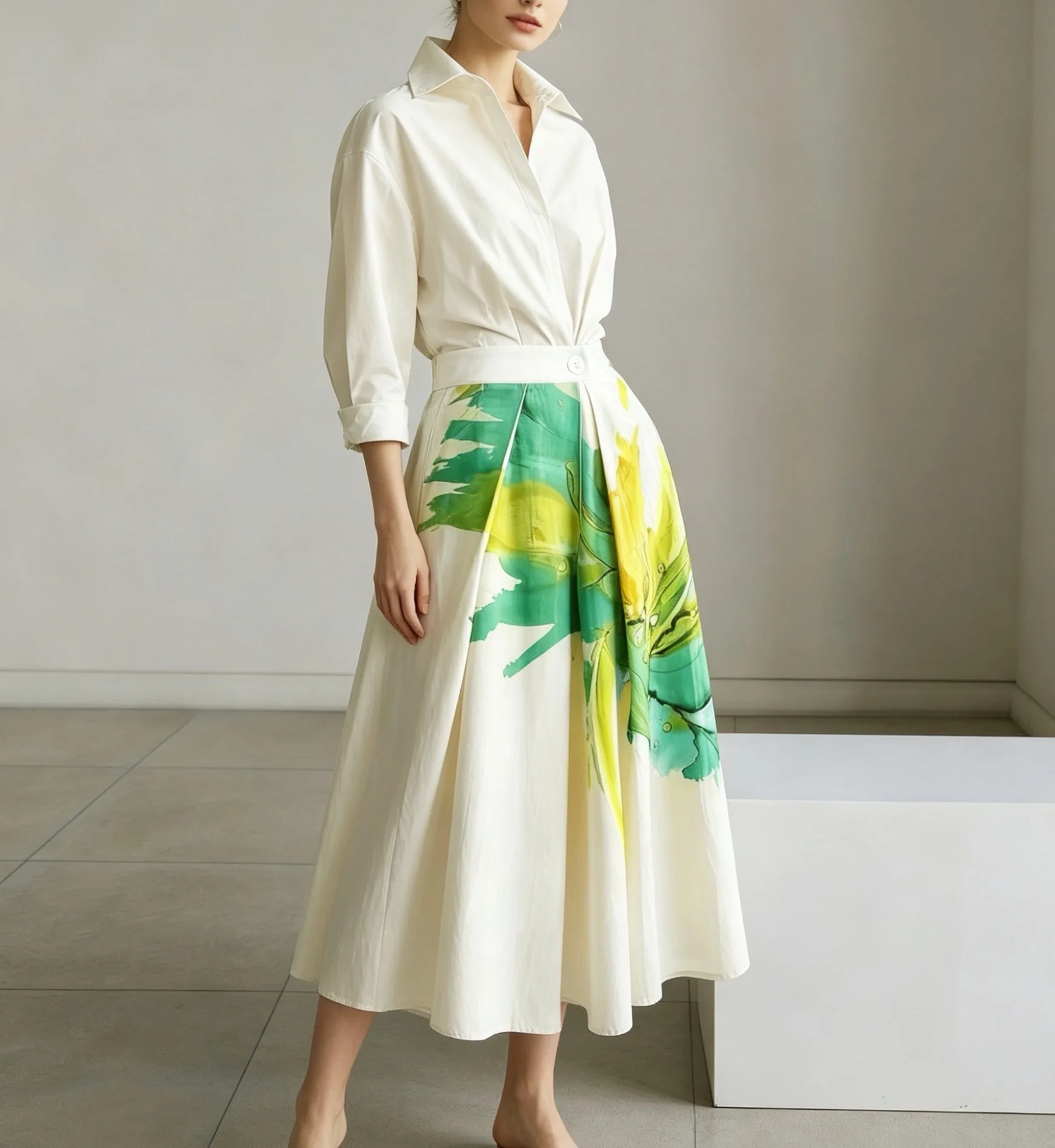 2026 New Spring and Autumn Artistic Watercolor Printed Dress Commuting Style Waist up Shirt Style Large Swing Long Dress
2026 New Spring and Autumn Artistic Watercolor Printed Dress Commuting Style Waist up Shirt Style Large Swing Long Dress