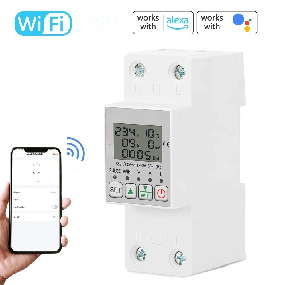 Tuya WiFi Intelligent Energy Meter with Metering Voltage Power Electricity Monitoring Leakage Protector 63A AC85-300V LCD
Tuya WiFi Intelligent Energy Meter with Metering Voltage Power Electricity Monitoring Leakage Protector 63A AC85-300V LCD