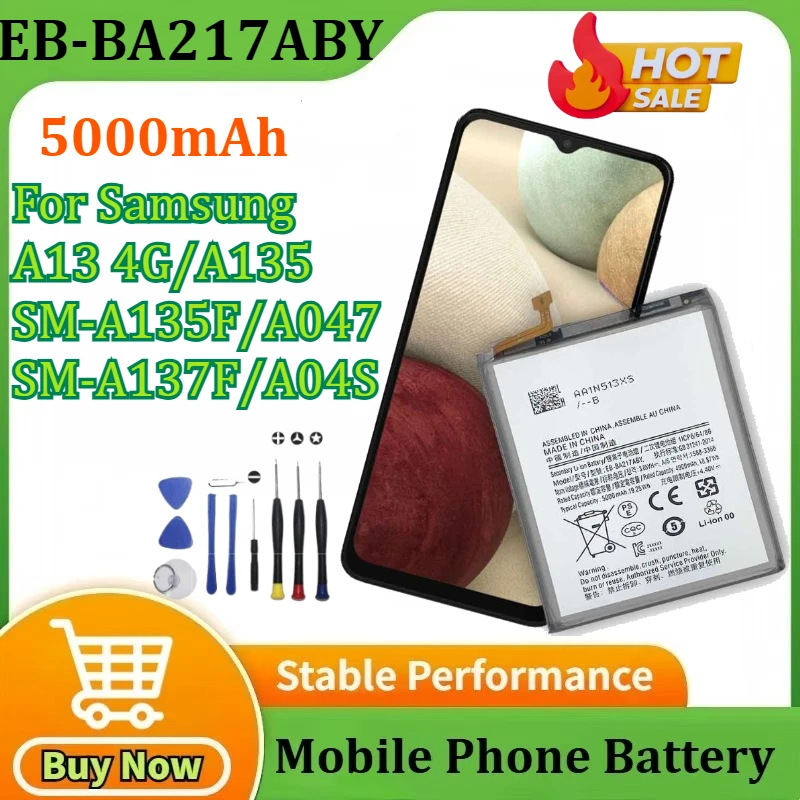 Новый аккумулятор EB-BA217ABY 5000 мАч для Samsung A13 4G/A135/SM-A135F/SM-A137F/A13/A04S/A047 аккумулятор мобильного телефона + инструменты
Новый аккумулятор EB-BA217ABY 5000 мАч для Samsung A13 4G/A135/SM-A135F/SM-A137F/A13/A04S/A047 аккумулятор мобильного телефона + инструменты
