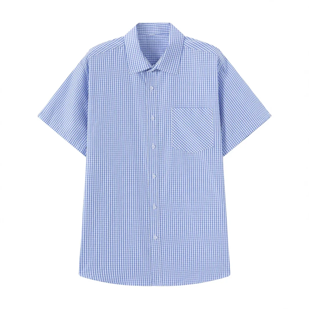 Рубашка в клетку с коротким рукавом, многоцветная мужская деловая повседневная мужская рубашка в клетку с лацканами 
Рубашка в клетку с коротким рукавом, многоцветная мужская деловая повседневная мужская рубашка в клетку с лацканами