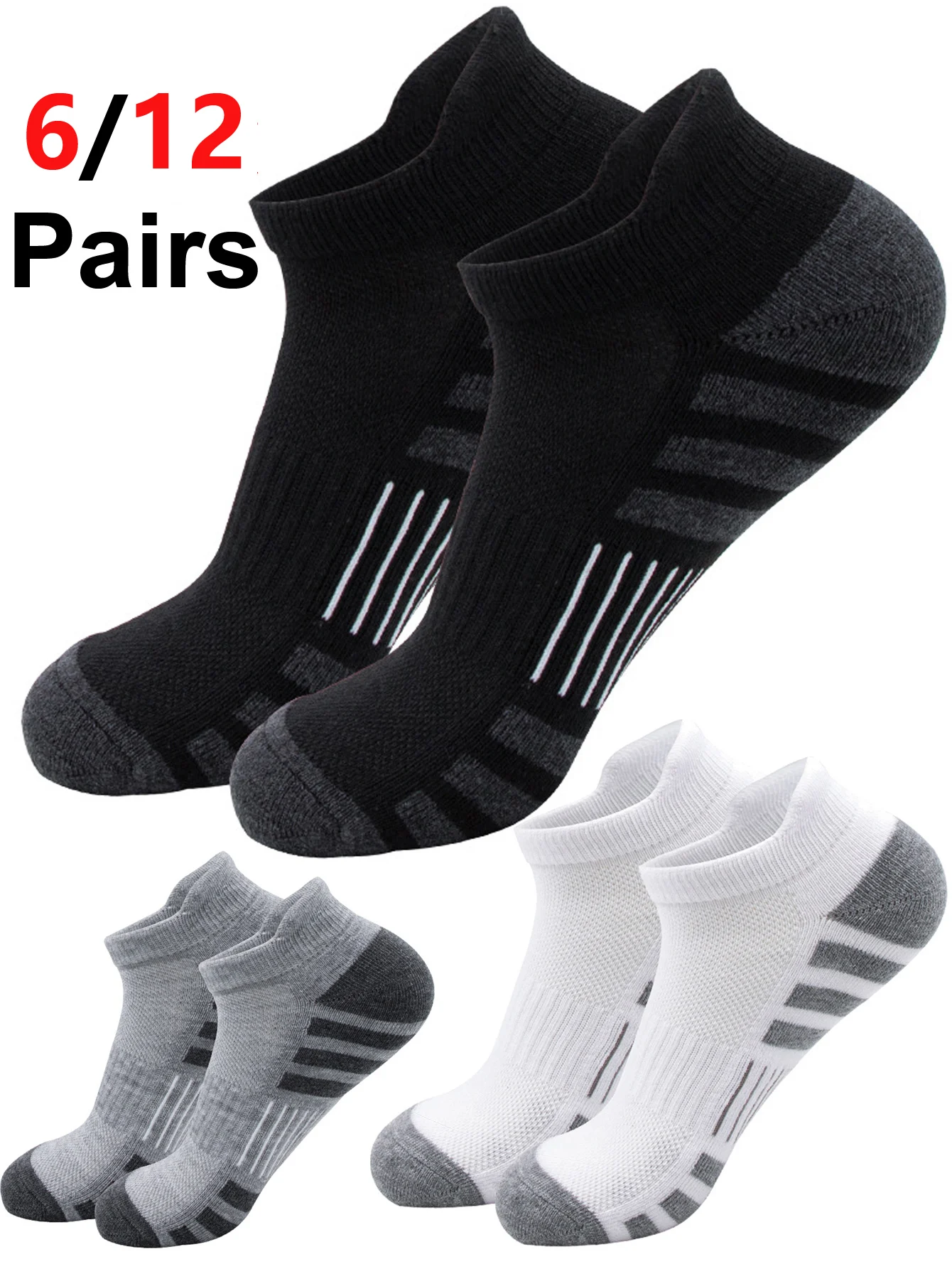 6/12 Pairs Unisex Low Cut Running Socks Soft Cushioned Footbed Ultra Breathable Fabric with Practical Heel Tab for Daily Wear
6/12 Pairs Unisex Low Cut Running Socks Soft Cushioned Footbed Ultra Breathable Fabric with Practical Heel Tab for Daily Wear