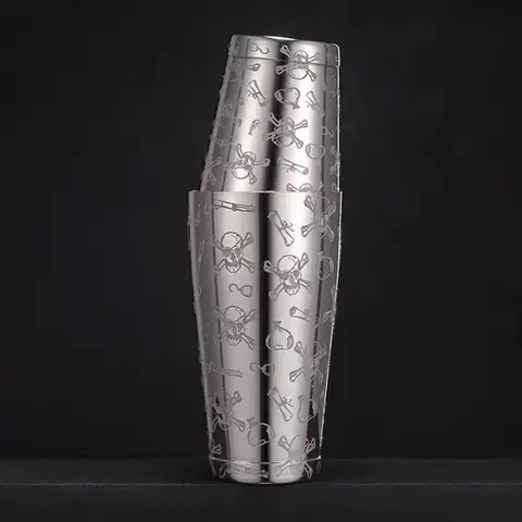 500ml/800ml Engraving Skull Stainless Steel Cocktail Boston Bar Shaker Bar Tools