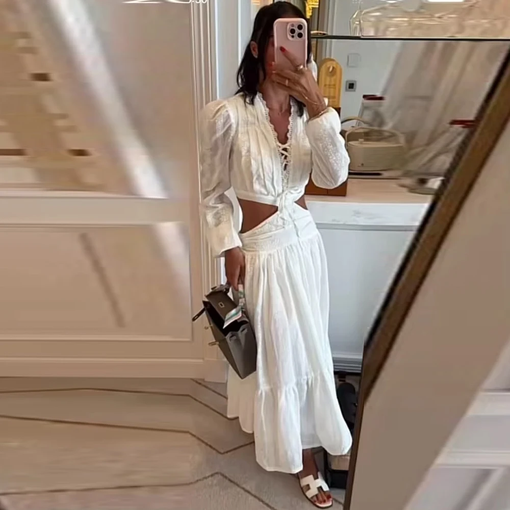 Sexy Backless Evening Dress Graceful White Jersey Prom Dresses Fashion V-Neck Long Sleeves Customized Special Occasion Gowns
Sexy Backless Evening Dress Graceful White Jersey Prom Dresses Fashion V-Neck Long Sleeves Customized Special Occasion Gowns
