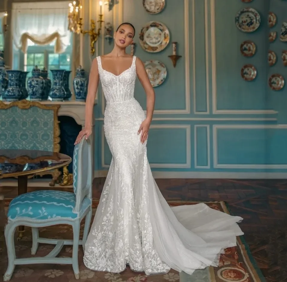 Customized Exquisite Wedding Dress For Woman 2025 Square Neck Mermaid Lace Appliques Beads Sequins Bridal Gown Tulle Sweep Train
Customized Exquisite Wedding Dress For Woman 2025 Square Neck Mermaid Lace Appliques Beads Sequins Bridal Gown Tulle Sweep Train