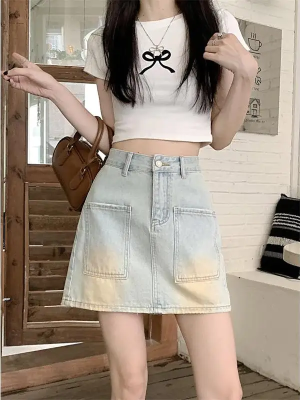 Retro American Color Block Pocket Denim Half Skirt Women's Summer High Waist A-Line Short Skirt Korean Style Commute
Retro American Color Block Pocket Denim Half Skirt Women's Summer High Waist A-Line Short Skirt Korean Style Commute