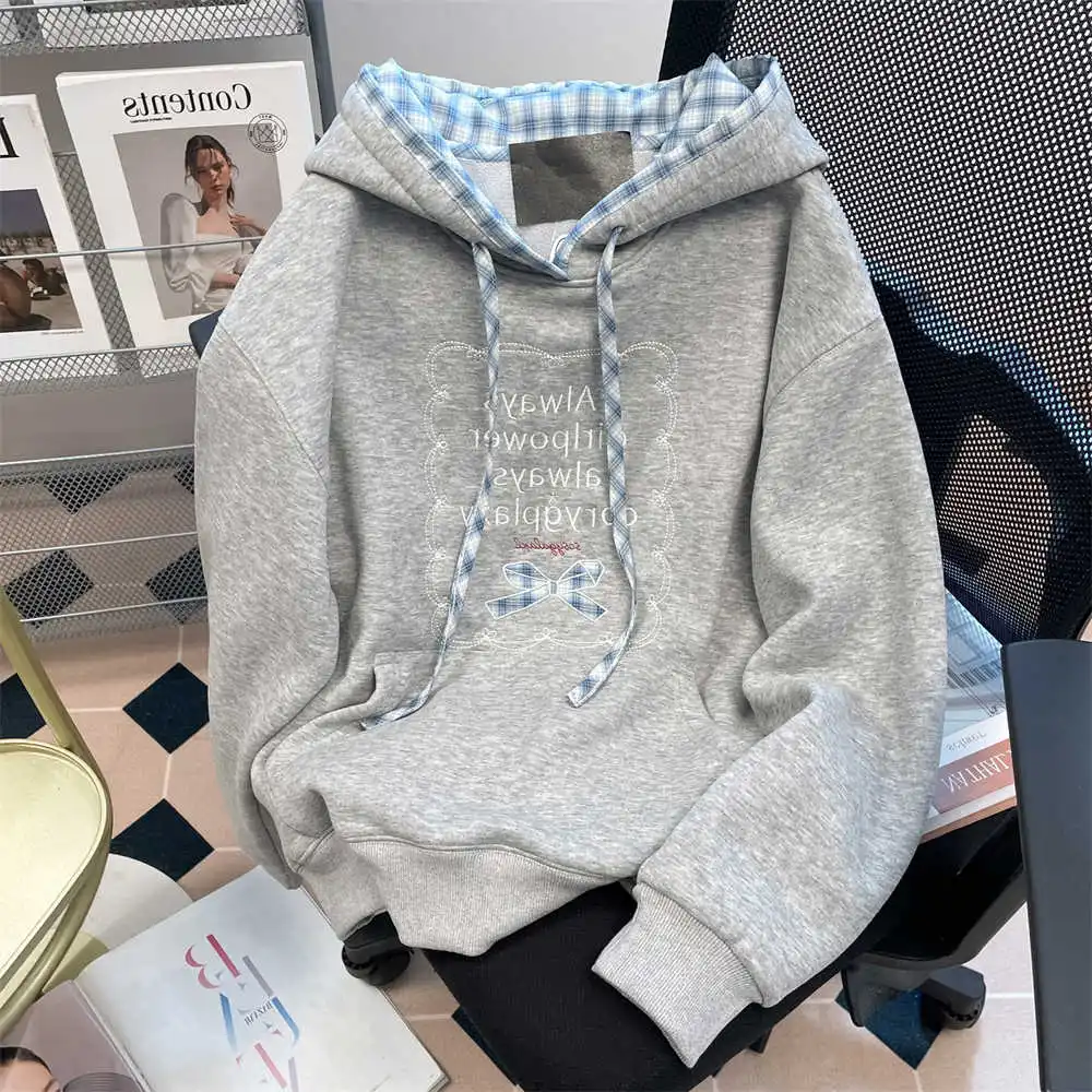 American Style Patchwork Women Hooded Sweatshirt Spring Autumn Letter Bow Embroidery Loose Pullovers Lady Hoodies
American Style Patchwork Women Hooded Sweatshirt Spring Autumn Letter Bow Embroidery Loose Pullovers Lady Hoodies
