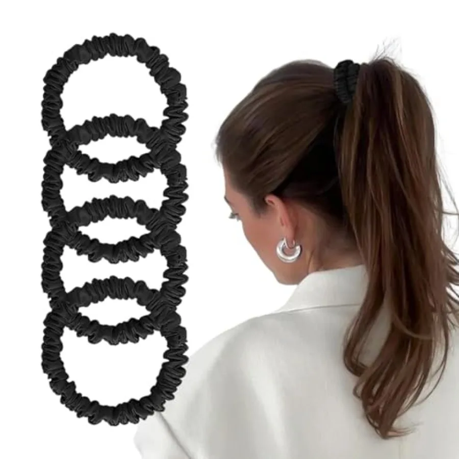 Mulberry Silk Scrunchies 4 Pack - Non Slip, Black Small Thin Silk Scrunchies for Women, Sleepy Ties for Thick Hair
Mulberry Silk Scrunchies 4 Pack - Non Slip, Black Small Thin Silk Scrunchies for Women, Sleepy Ties for Thick Hair