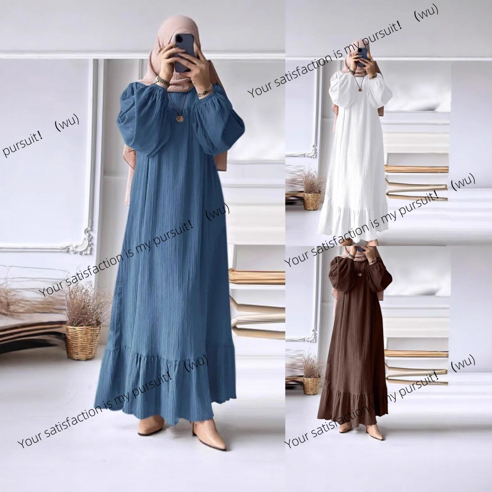 Solid color muslim dress loose robe women's clothing
Solid color muslim dress loose robe women's clothing