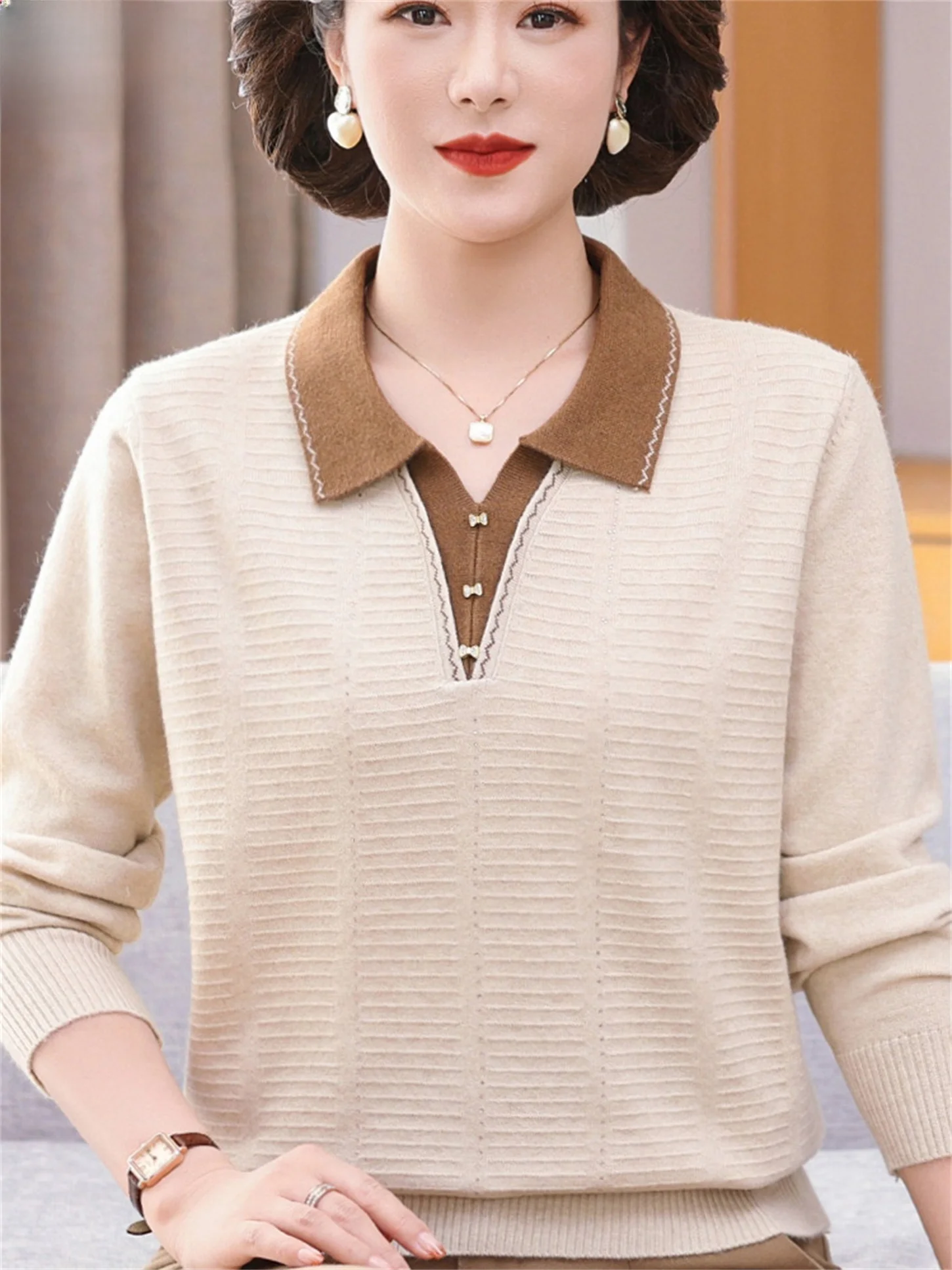 Fall Faion Mommy Knitted Wool Loose Fit Collared Top Middle-Aged Women Spring Autumn Ele Sle Long Pants Casual Wear
Fall Faion Mommy Knitted Wool Loose Fit Collared Top Middle-Aged Women Spring Autumn Ele Sle Long Pants Casual Wear