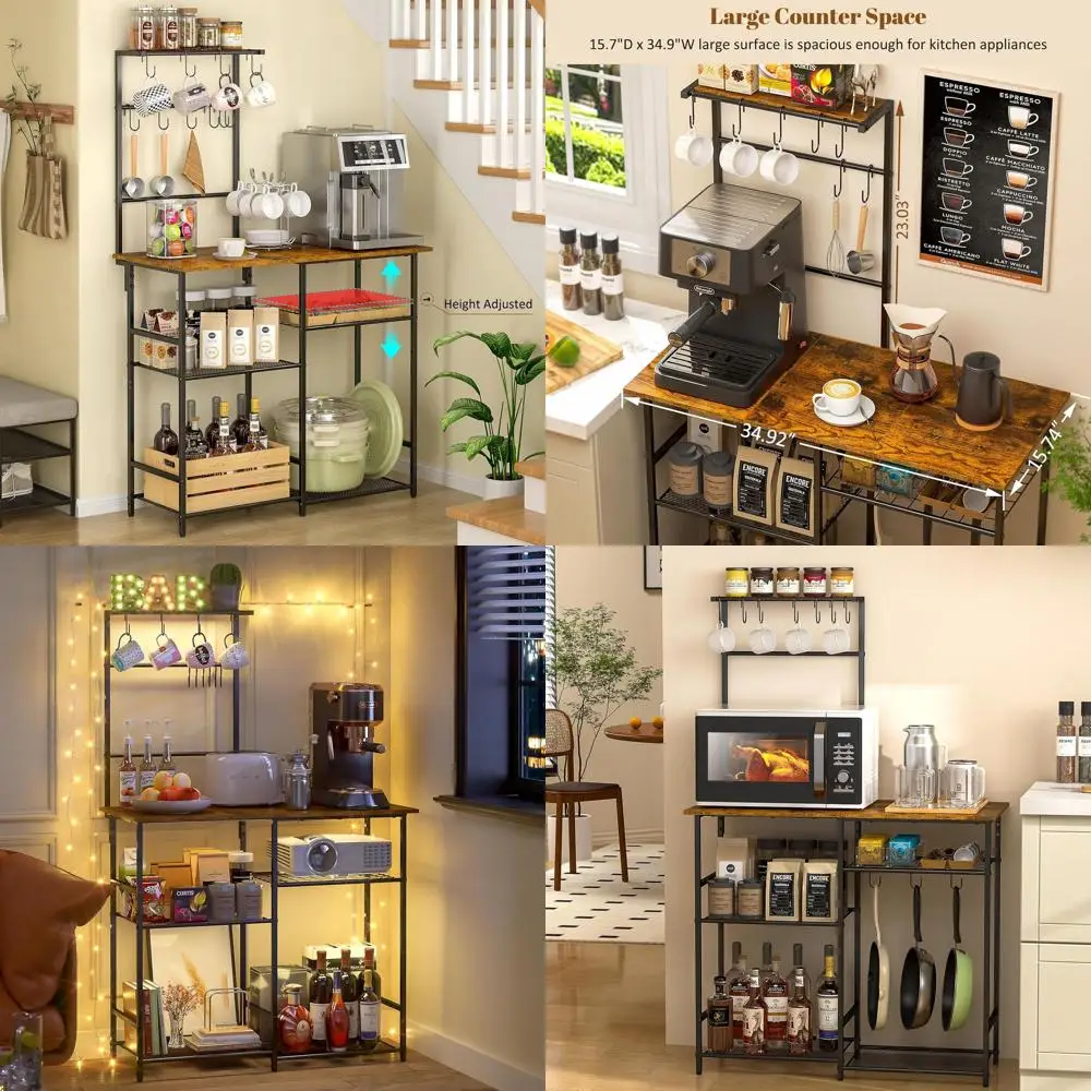 6-Tier Kitchen Storage Rack with Spice Shelves, Microwave Stand, and 10 Hooks, Rustic Brown
6-Tier Kitchen Storage Rack with Spice Shelves, Microwave Stand, and 10 Hooks, Rustic Brown