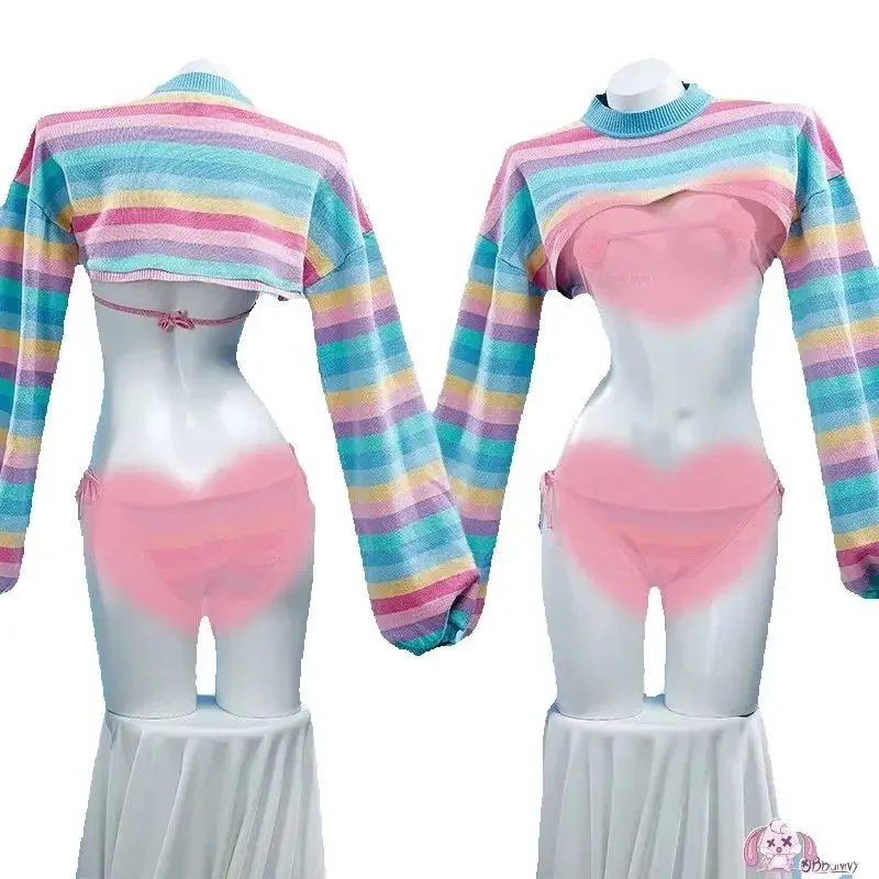 Anime Bunny Girl Striped Sexy Cosplay Lingerie Rainbow Stripe Long Sleeve Short Tops and Panty with Stockings Sleepwear Costumes
Anime Bunny Girl Striped Sexy Cosplay Lingerie Rainbow Stripe Long Sleeve Short Tops and Panty with Stockings Sleepwear Costumes