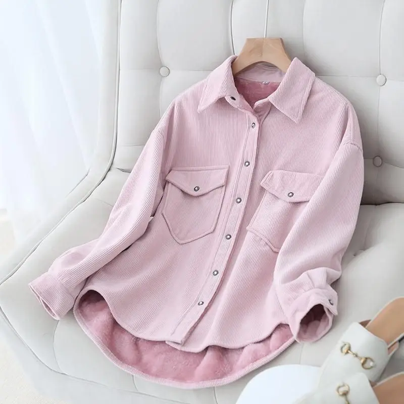 Corduroy Women Shirt Focket Pocket Korean Female Tops Retro Casual Long Sleeve Blouses Thicken Velvet Keep Warm Blouses and Tops
Corduroy Women Shirt Focket Pocket Korean Female Tops Retro Casual Long Sleeve Blouses Thicken Velvet Keep Warm Blouses and Tops
