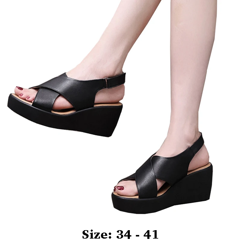 High quality summer leather wedge sandals for women 6cm mid heel 2025 34 35 platform open toe elegant fashion shoe black brown
High quality summer leather wedge sandals for women 6cm mid heel 2025 34 35 platform open toe elegant fashion shoe black brown