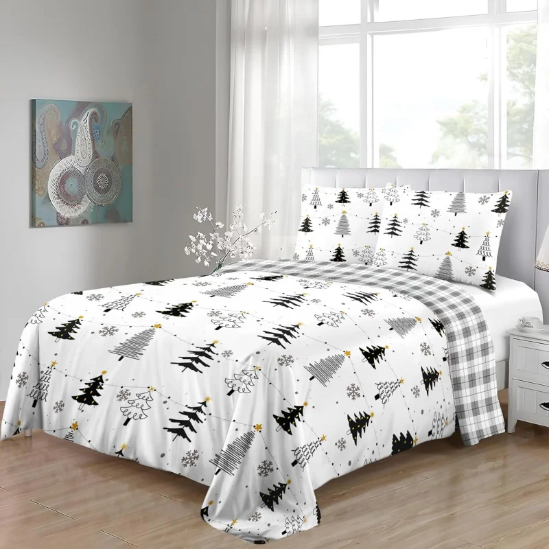 3-piece Christmas duvet cover with black Christmas tree zipper and corner tie Christmas pillowcase
3-piece Christmas duvet cover with black Christmas tree zipper and corner tie Christmas pillowcase