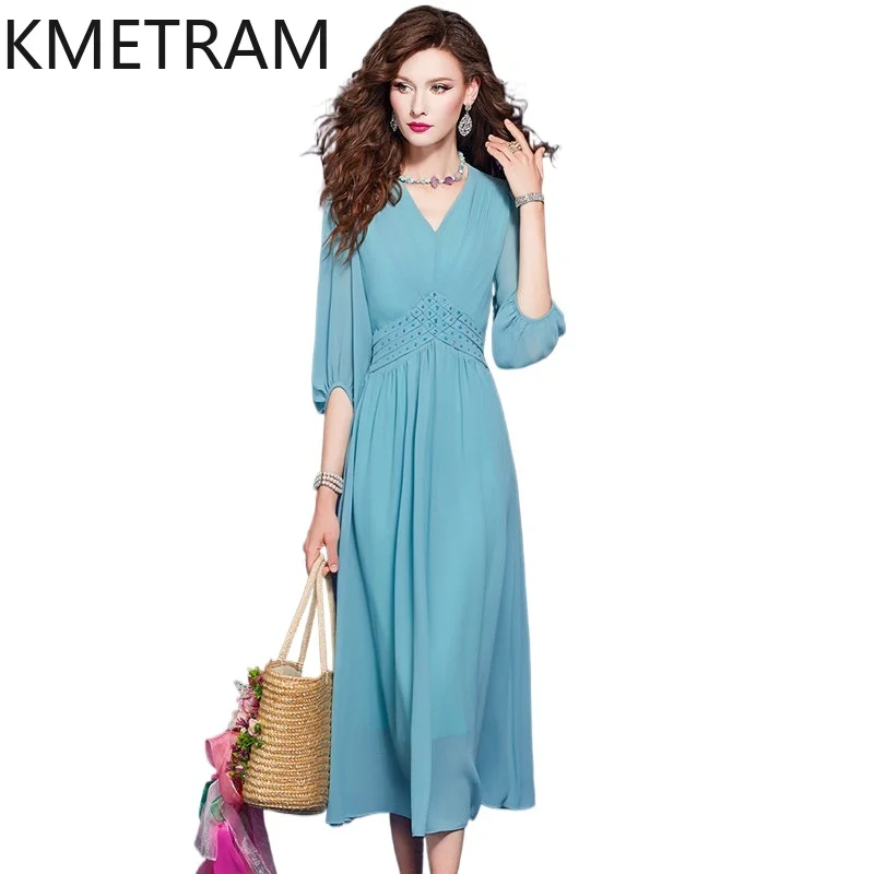 KMETRAM Blue Beaded Long Dresses for Women V-Neck Lantern Sleeve Elegant Party Dress Spring Summer Frocks Woman Clothes 2026 원피스
KMETRAM Blue Beaded Long Dresses for Women V-Neck Lantern Sleeve Elegant Party Dress Spring Summer Frocks Woman Clothes 2026 원피스