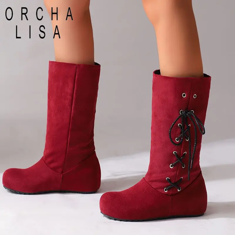 ORCHA LISA Fashion Women's Mid Calf Boots Round Toe 4cm Increased Heel Slip On Lace Up Flock Suede Brown Large Size 41 43
ORCHA LISA Fashion Women's Mid Calf Boots Round Toe 4cm Increased Heel Slip On Lace Up Flock Suede Brown Large Size 41 43