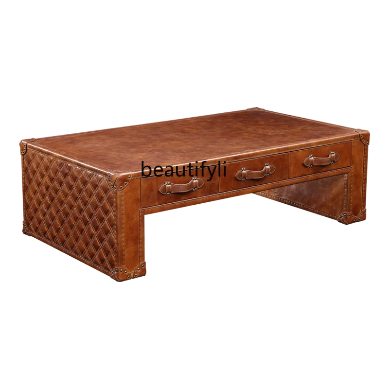 A36 American medieval style coffee table retro old craftsmanship space aluminum leather rectangular tea table living room
A36 American medieval style coffee table retro old craftsmanship space aluminum leather rectangular tea table living room