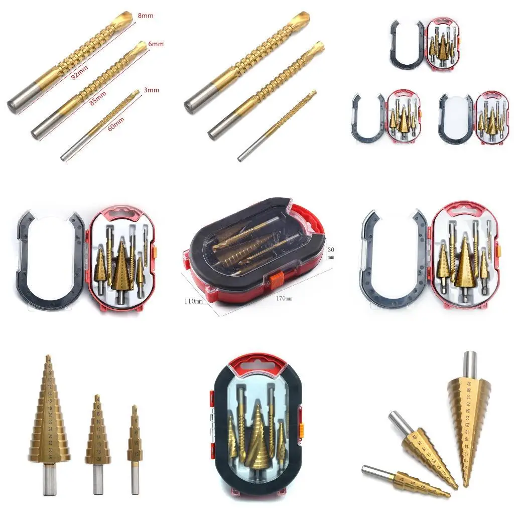652f 6pcs Step Drill Bits Dlils Bit, установленные для бурения в стальном алюминие 
652f 6pcs Step Drill Bits Dlils Bit, установленные для бурения в стальном алюминие