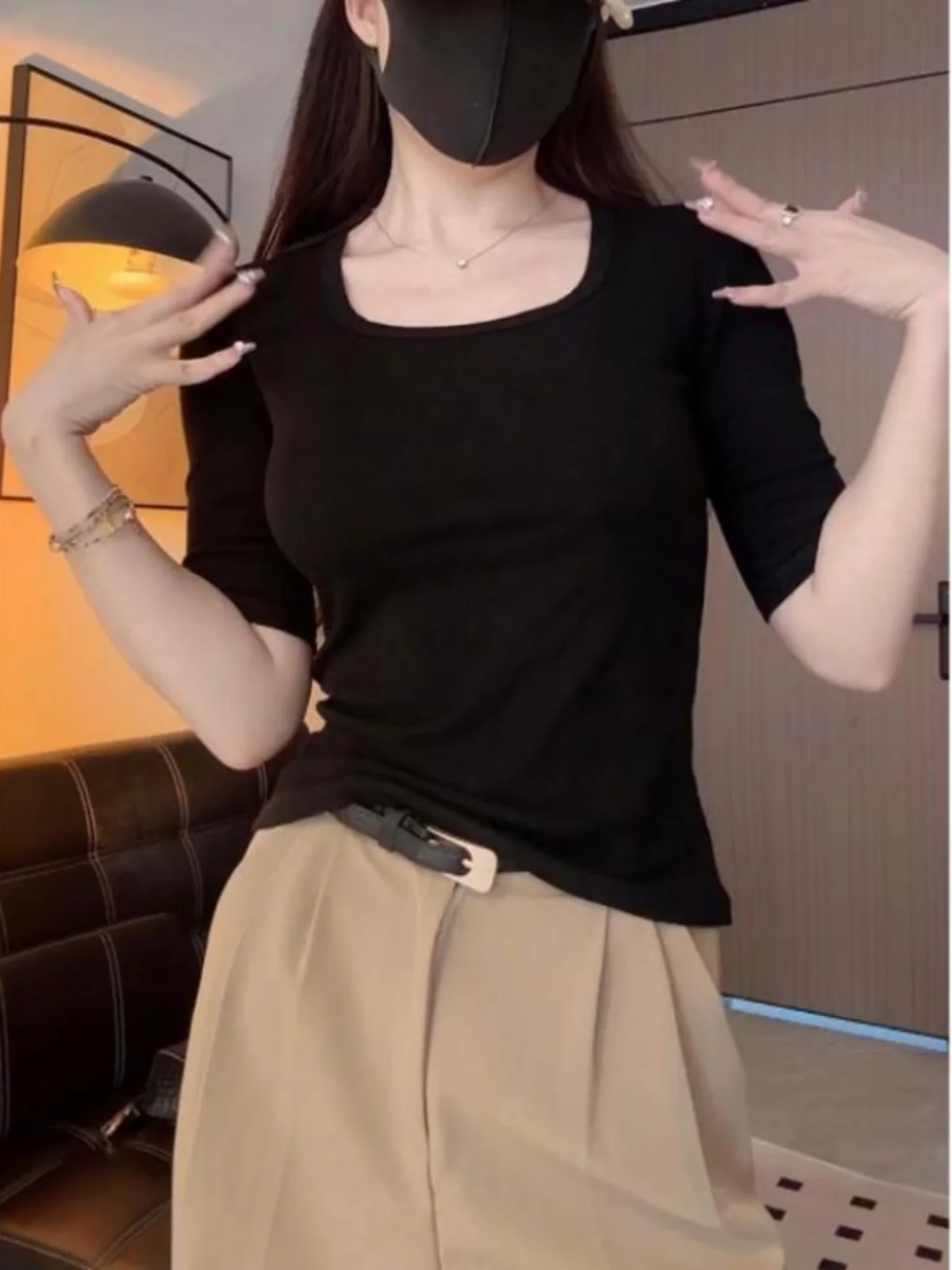 New Women T-Shirt Girls Square Collar T-Shirt Solid Clothes Top Female Short Sleeve Summer Tee Korean Fashion Slim Pullover Z571
New Women T-Shirt Girls Square Collar T-Shirt Solid Clothes Top Female Short Sleeve Summer Tee Korean Fashion Slim Pullover Z571