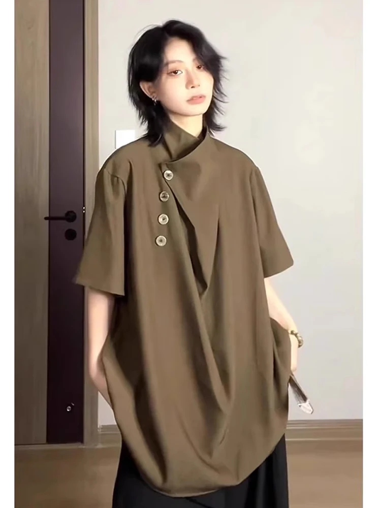 New Chinese Style Stand Collar Asymmetrical Short Sleeve Men's Shirt Ice Silk Unique Design Sensation Drapey Feeling Summer O...
New Chinese Style Stand Collar Asymmetrical Short Sleeve Men's Shirt Ice Silk Unique Design Sensation Drapey Feeling Summer O...