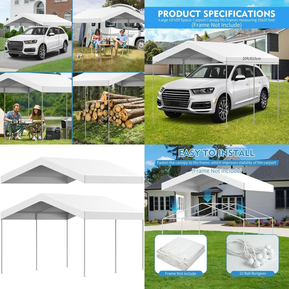 10x20ft Carport Cover, Heavy-Duty Waterproof & UV-Protected, Tear-Resistant Shelter Tarp with Bungees
10x20ft Carport Cover, Heavy-Duty Waterproof & UV-Protected, Tear-Resistant Shelter Tarp with Bungees