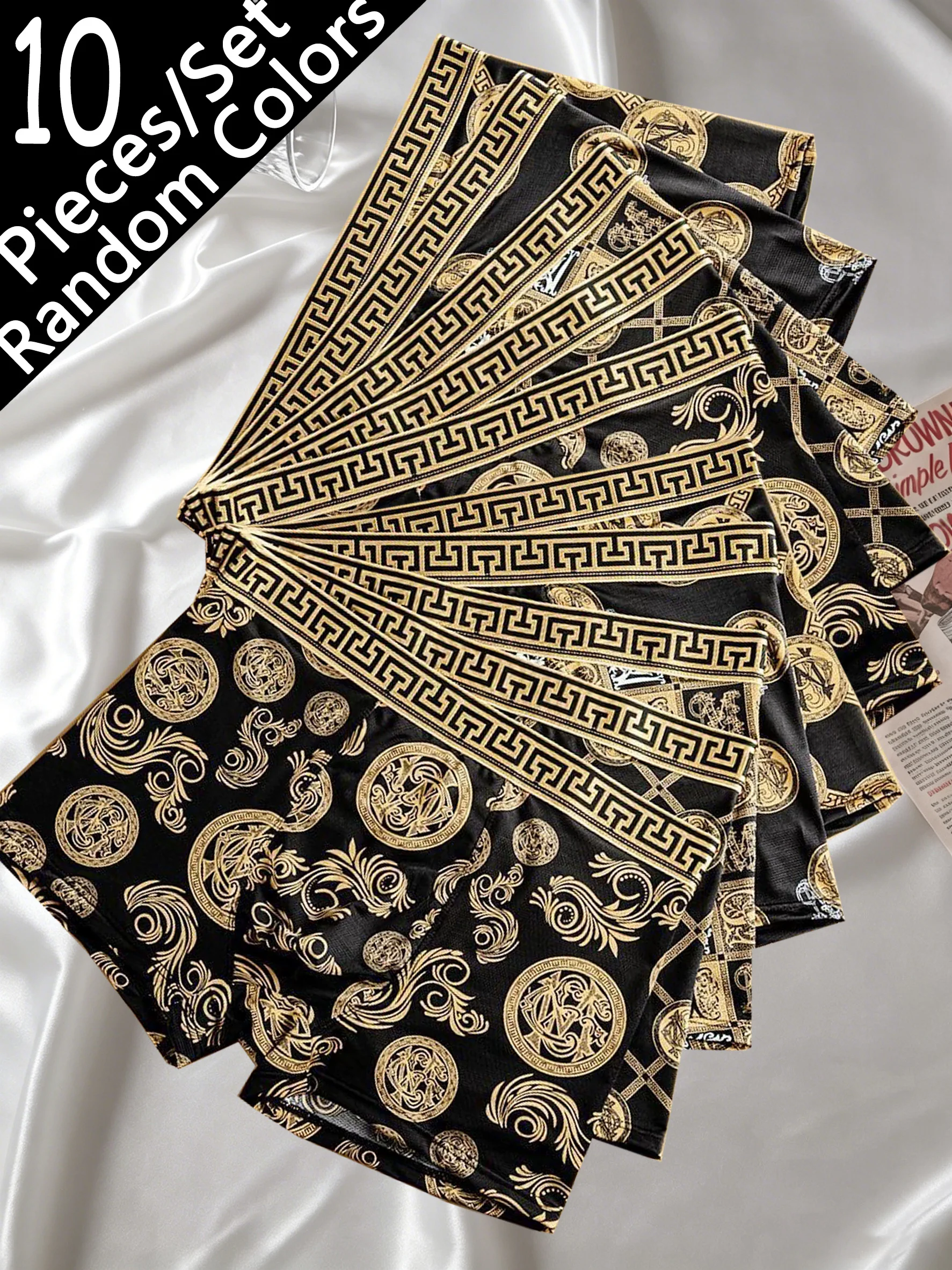 10 Piece Set Of Men's Black Gold Printed Boxer Shorts, Summer Breathable And Comfortable Underwear, Men's Casual Underwear
10 Piece Set Of Men's Black Gold Printed Boxer Shorts, Summer Breathable And Comfortable Underwear, Men's Casual Underwear