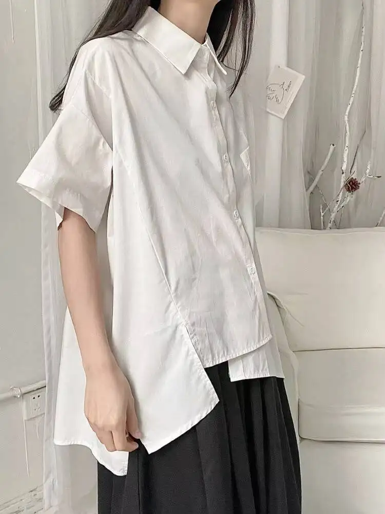 Lady Short Sleeve Shirt Summer New Style Personality Irregular Design Fashion Trend Pure Color Leisure Loose Large Size Shirt
Lady Short Sleeve Shirt Summer New Style Personality Irregular Design Fashion Trend Pure Color Leisure Loose Large Size Shirt