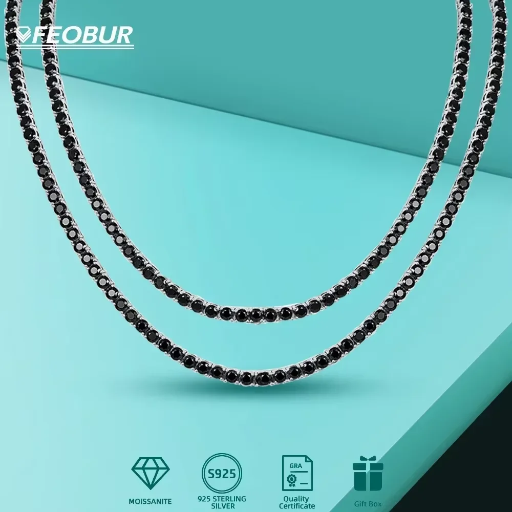 FEOBUR 3/4/5mm Black Moissanite Tennis Necklace Silver S925 for Man Women Full Diamond Chain Hip Hop Jewelry with Certificate
FEOBUR 3/4/5mm Black Moissanite Tennis Necklace Silver S925 for Man Women Full Diamond Chain Hip Hop Jewelry with Certificate