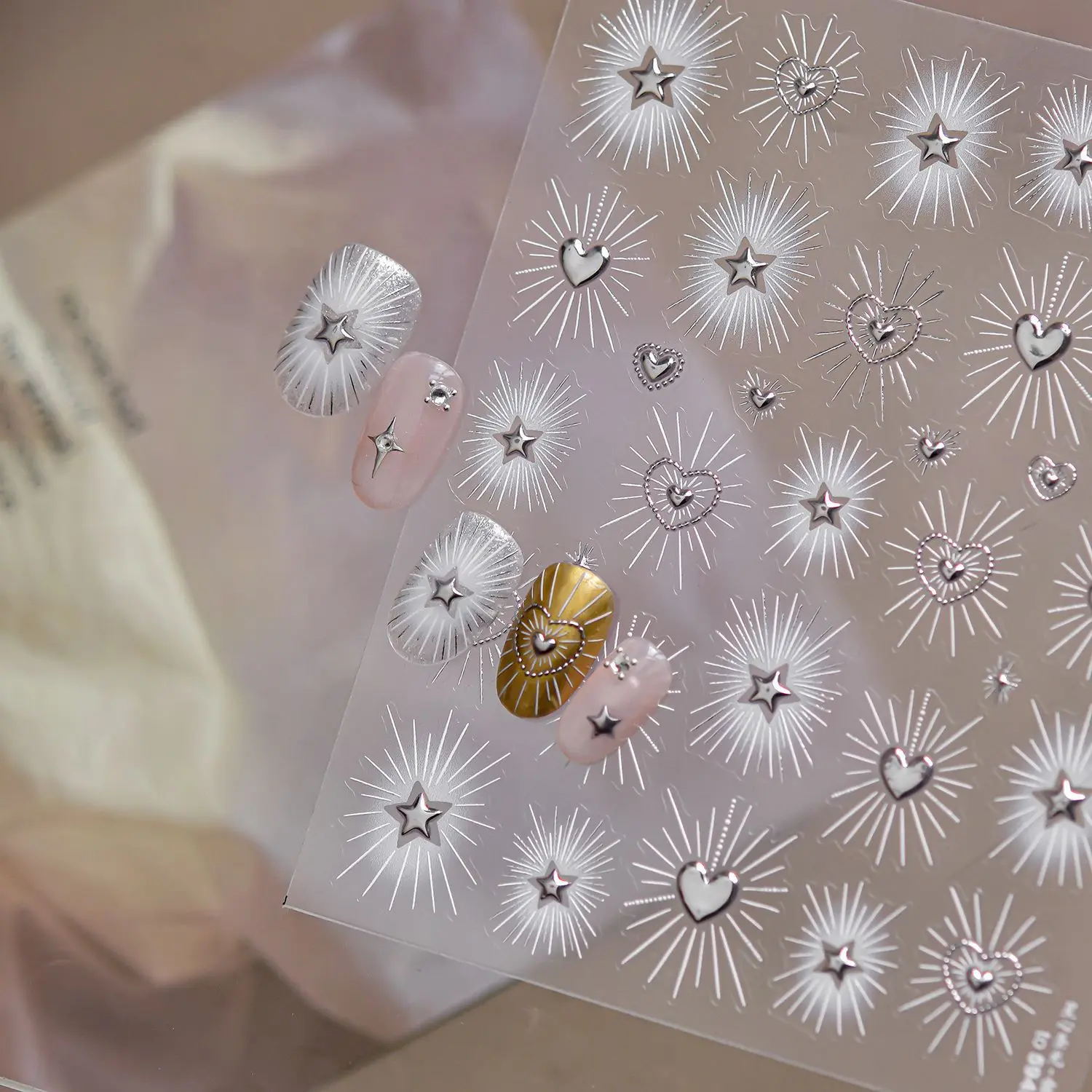 Burst Line 5D Nail Art Sticker Silver Radiant Ray Heart Metal Shining Line Star Four-point Star Self Adhesive Nail Decor Manicur
Burst Line 5D Nail Art Sticker Silver Radiant Ray Heart Metal Shining Line Star Four-point Star Self Adhesive Nail Decor Manicur