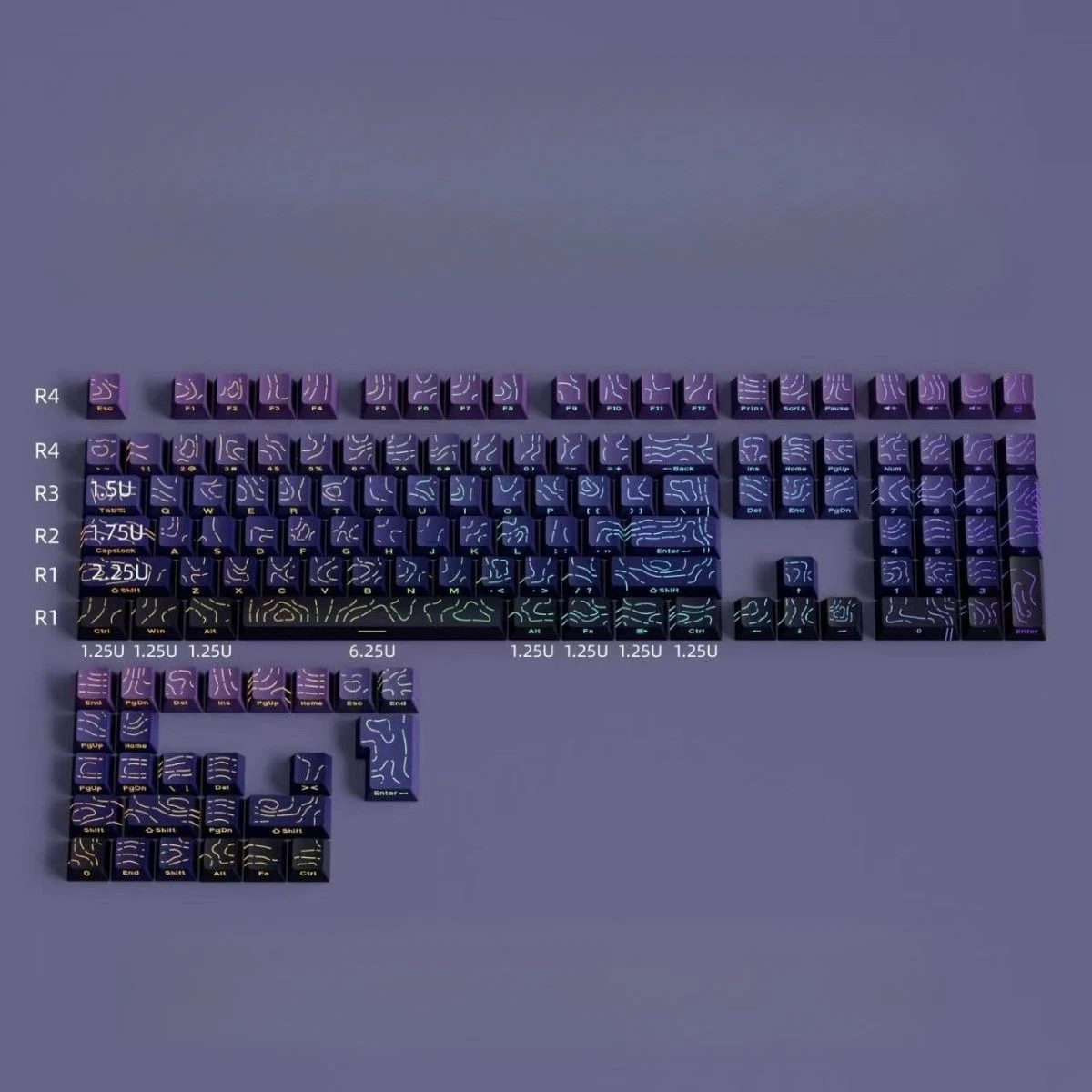 Contour lines keycaps side print cherry Translucent keys cap adaptation magnetic axis/mechanical keyboard full set keycaps