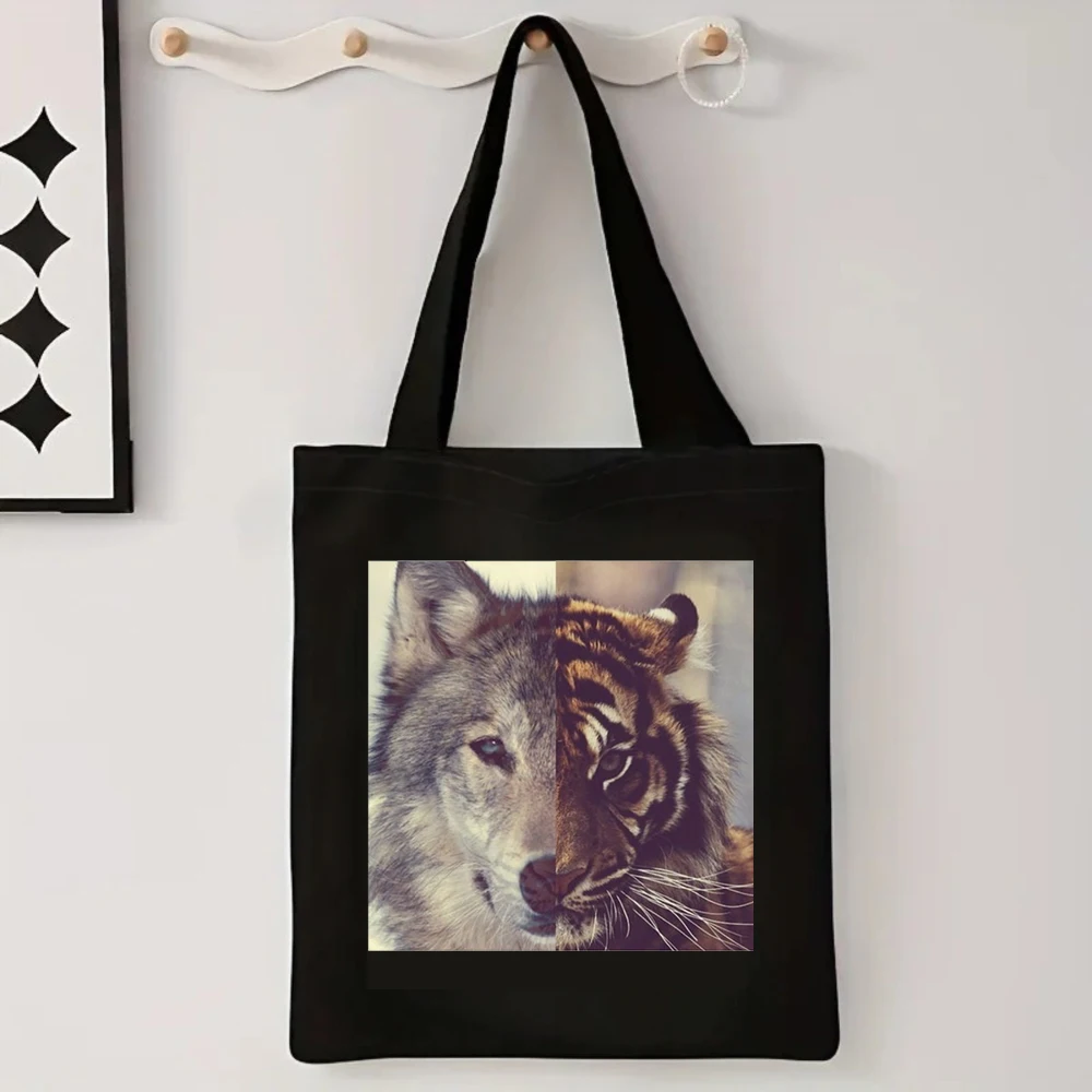 Wolf And Tiger Split Print Canvas Tote Bag, Wild Animal Themed Casual Shoulder Bag
Wolf And Tiger Split Print Canvas Tote Bag, Wild Animal Themed Casual Shoulder Bag