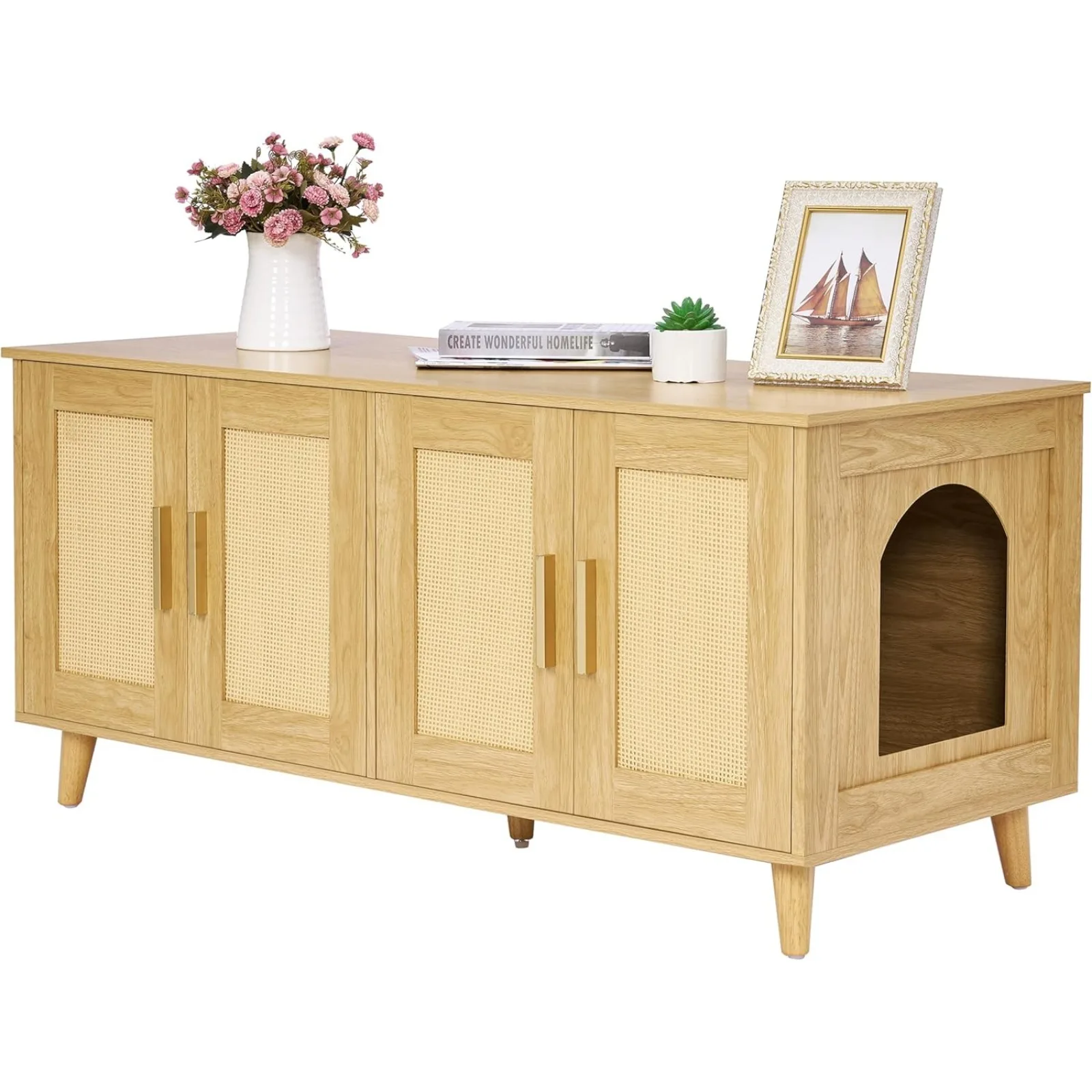 US Boho Cat Litter Box Enclosure for 2 Cats,Litter Box Furniture Hidden with Double Rattan Decorated Doors,Wooden Cat Washroom
US Boho Cat Litter Box Enclosure for 2 Cats,Litter Box Furniture Hidden with Double Rattan Decorated Doors,Wooden Cat Washroom