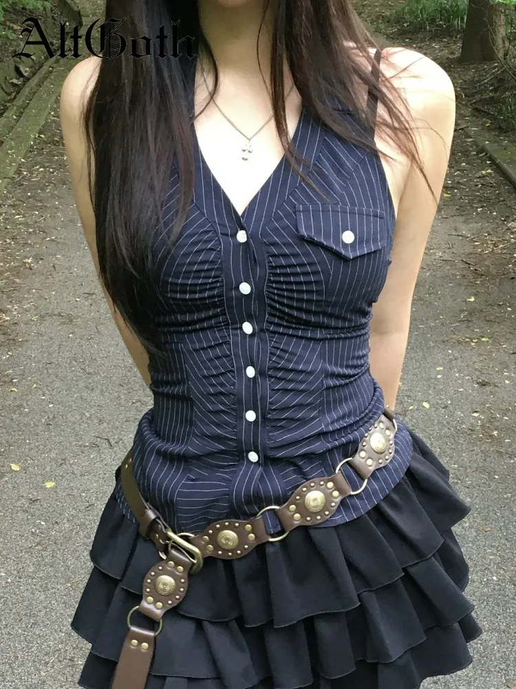 AltGoth Y2k Streetwear Vintage Vest Women Pastel Goth Grunge Harajuku Striped V-neck Tee Top Emo Alternative Indie Clothes Femme
AltGoth Y2k Streetwear Vintage Vest Women Pastel Goth Grunge Harajuku Striped V-neck Tee Top Emo Alternative Indie Clothes Femme