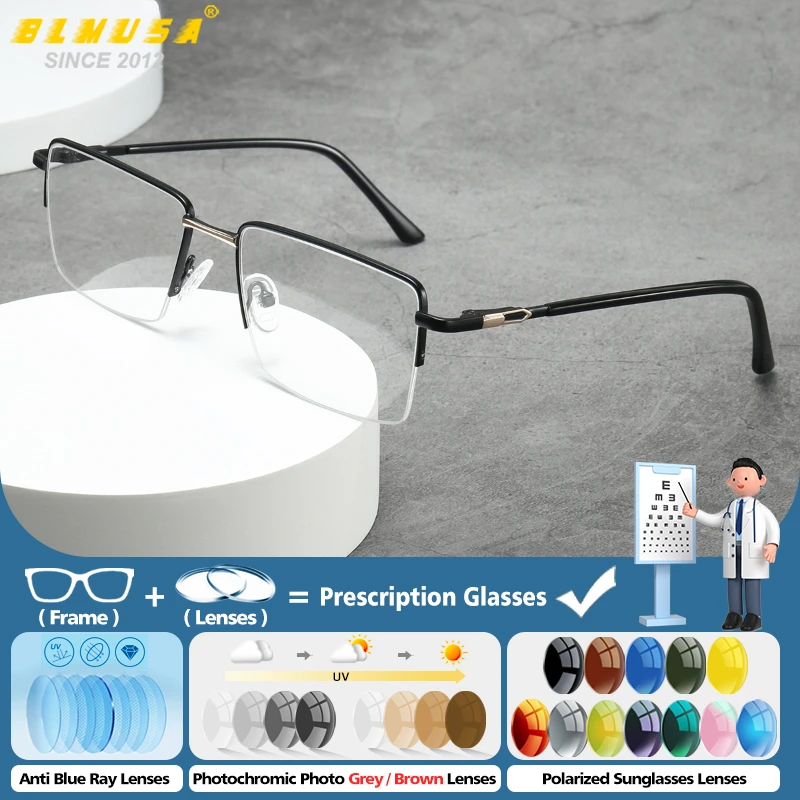 BLMUSA Fashion Business Half-Frame Reading Prescription Glasses Men Anti Blue Ray Photochromic Myopia Eyeglasses UV Protection
BLMUSA Fashion Business Half-Frame Reading Prescription Glasses Men Anti Blue Ray Photochromic Myopia Eyeglasses UV Protection