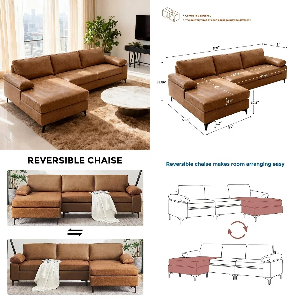 Faux Leather Couch for Living Room, 100 Sofas amp Couches with Convertible Chaise 3Seater Sectional Sofas for Living Room, Apar
Faux Leather Couch for Living Room, 100 Sofas amp Couches with Convertible Chaise 3Seater Sectional Sofas for Living Room, Apar